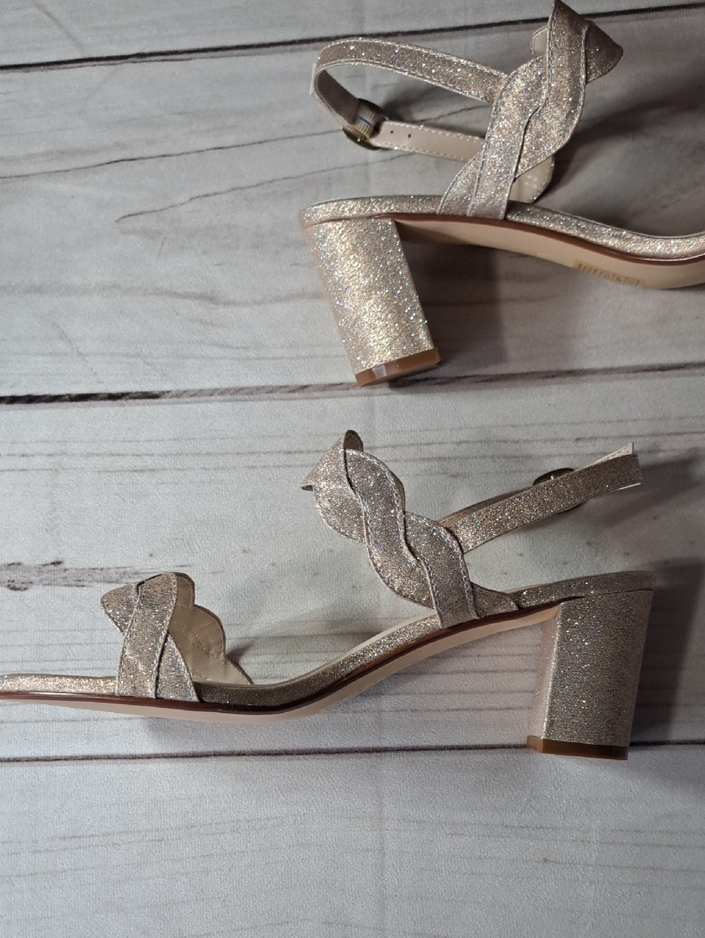 Benjamin Walk Glitter Braided Strap Sandals With Small Chunky Heel - Champagne - Picture 4 of 9